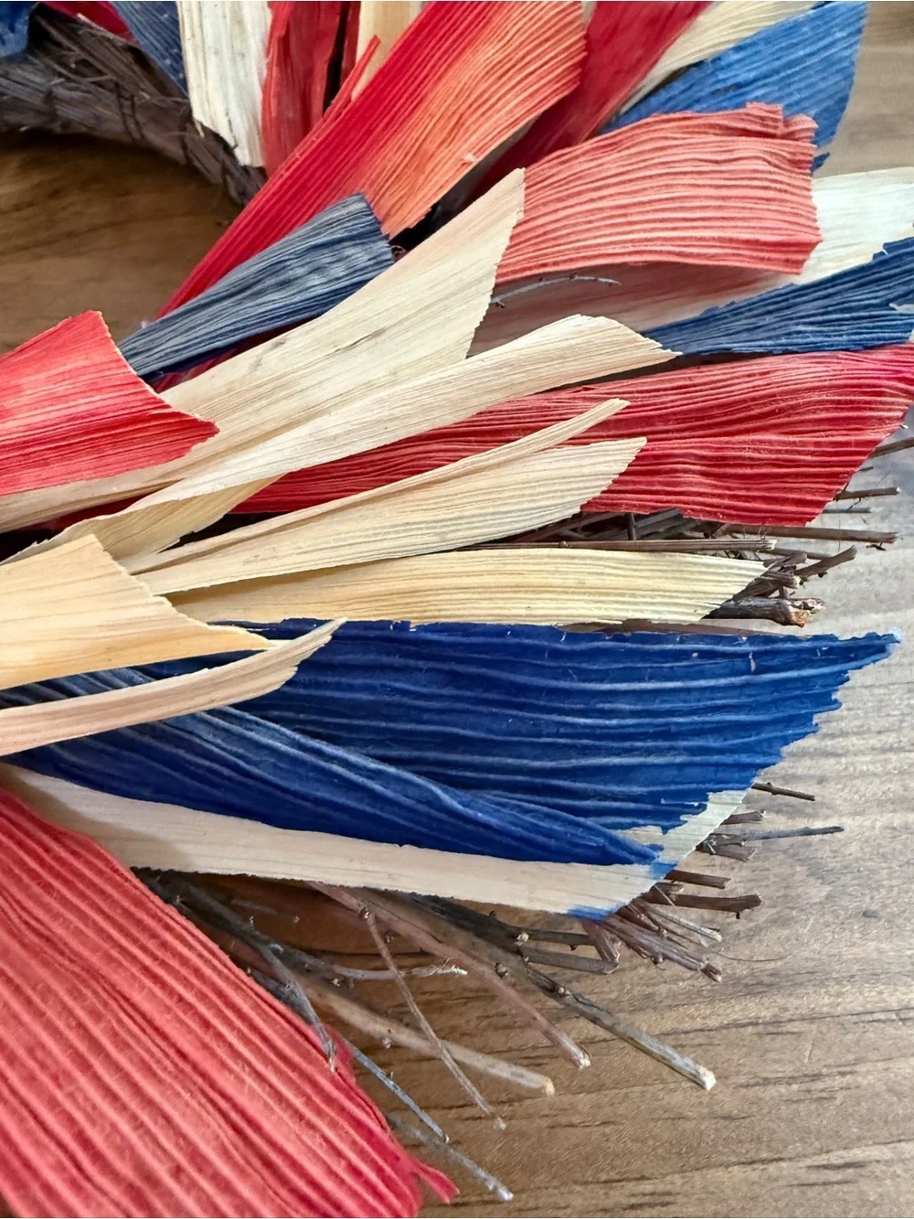 Patriotic Red, White & Blue Raffia Holiday Wreath